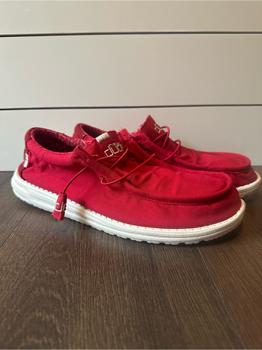 Hey Dude Red Canvas Slip-On Loafers with White Sole